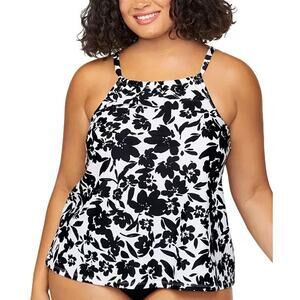 Island Escape Plus Size Cali Printed Tankini White/Black Size 18W 0840